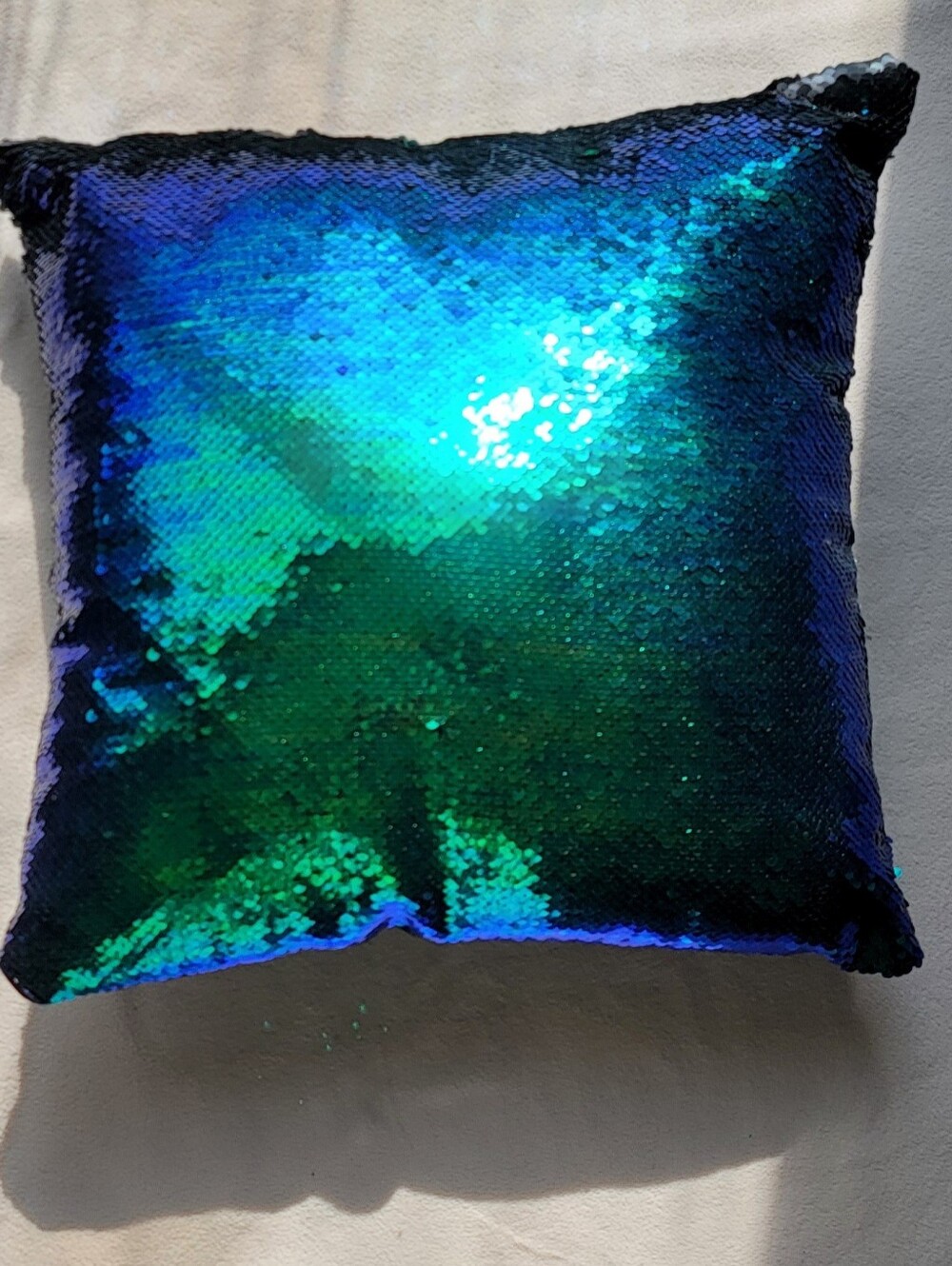 Mermaid Sequin Decorative Pillow - Iridescent Blue Green